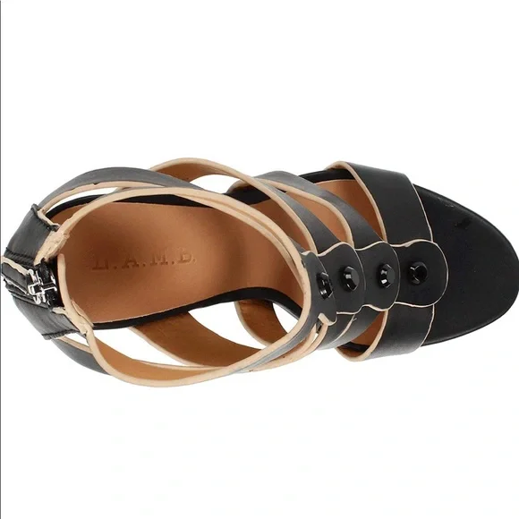 L.A.M.B. “Miranda” Strappy Black Wedge Heels 8 1/2 - EXCELLENT used condition!!! - Picture 5 of 7